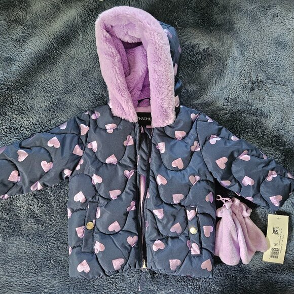 Rothschild Girls Winter Jacket with Mittens ***metallic hearts*** - Picture 1 of 8